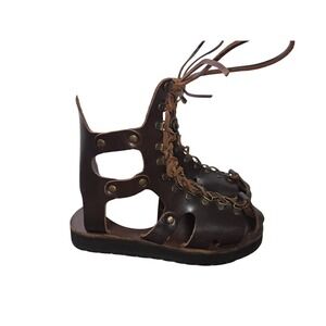 Army navy French surplus Brown Leather Gladiator Sandals Lace Up Size 7.5‎
